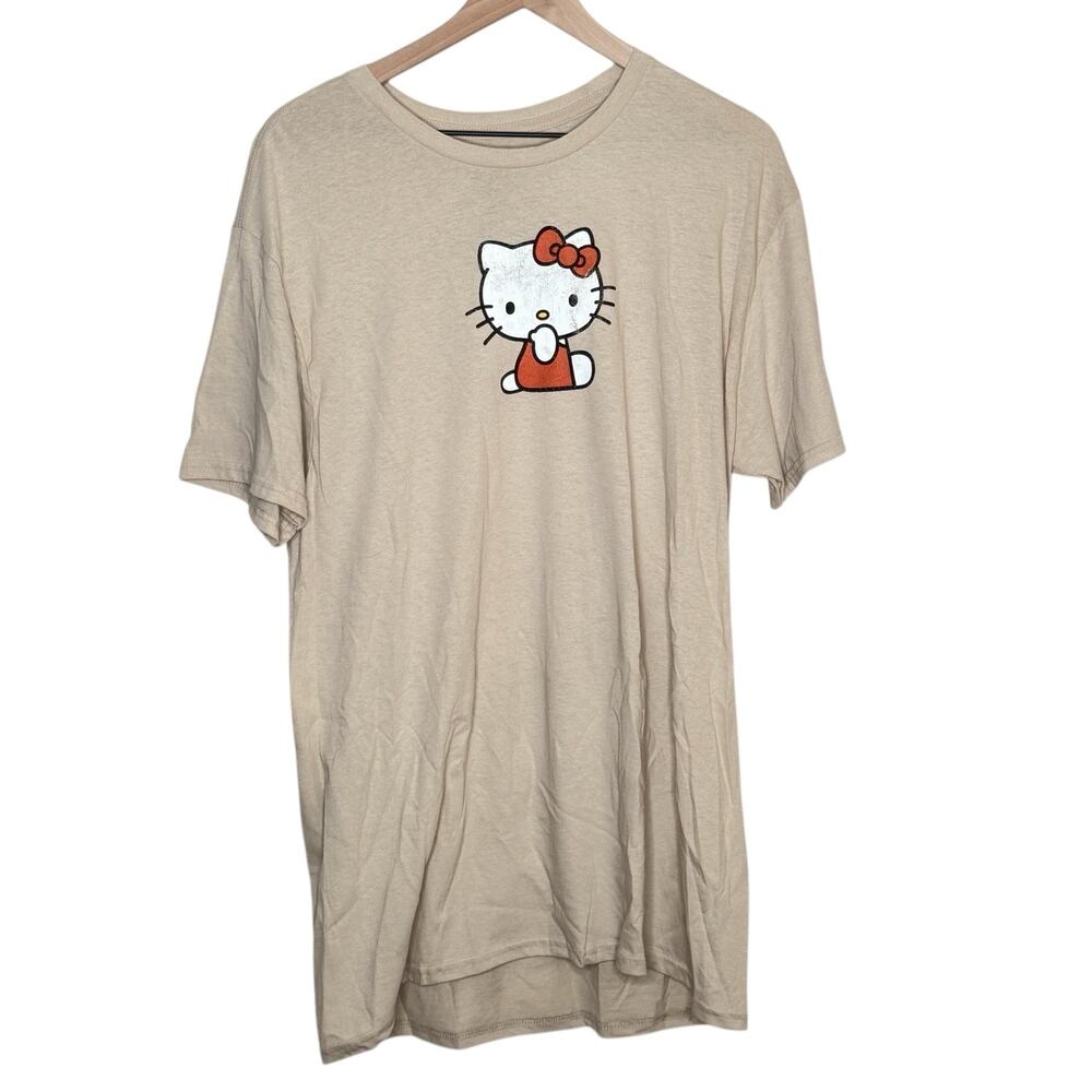 Sanrio Hello Kitty Tan Rainbow Graphic Tee Size L Oversized Y2K Kawaii